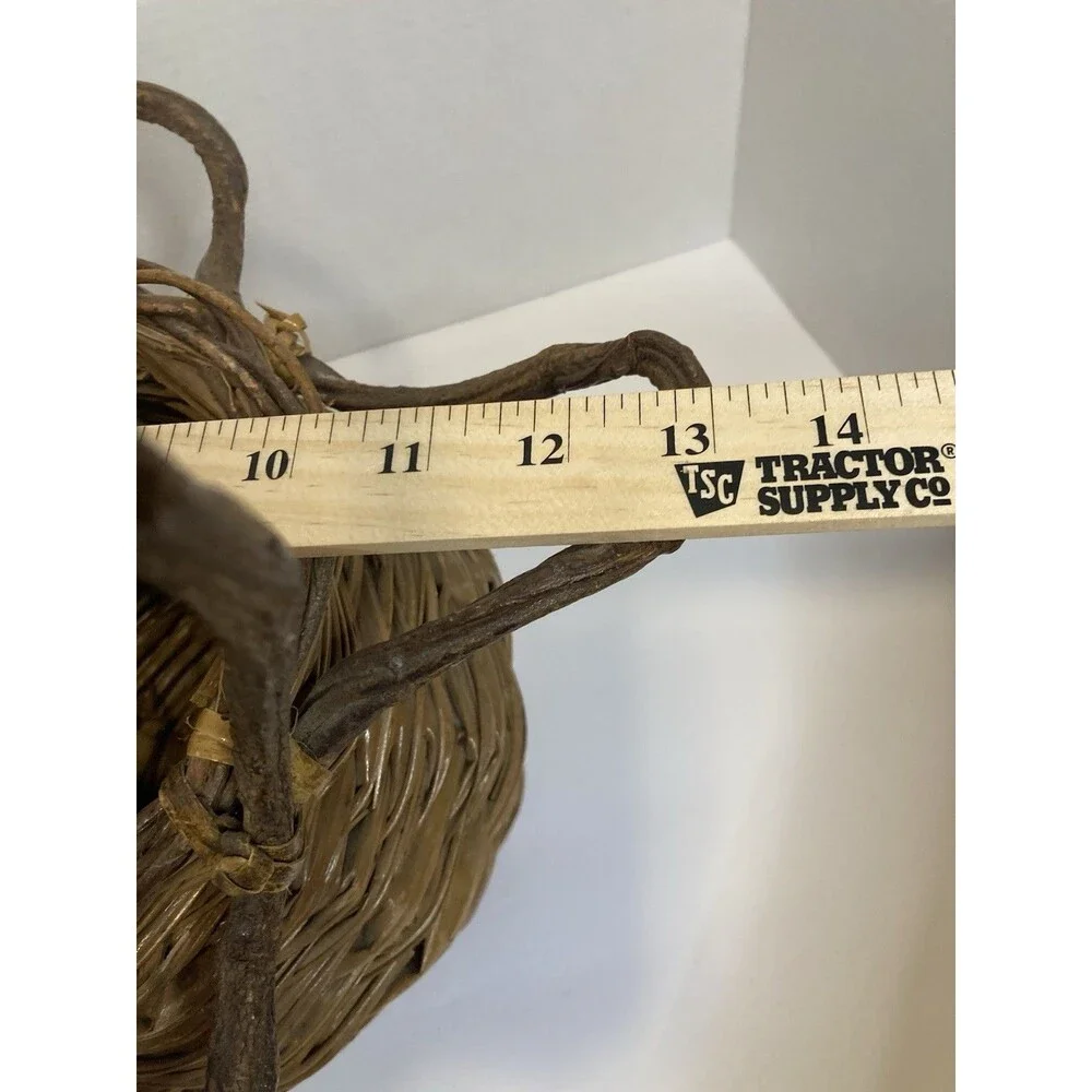 VTG Handmade Rustic Woven Twig Vine Wood Basket Tall Round Primitive Kitsch